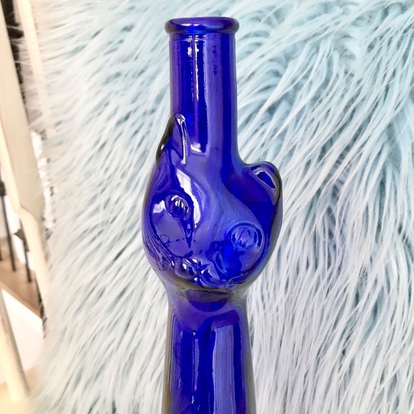 Happy Cat, Cobalt Blue, 2007, Glass, Wine Bottle, 13" Tall, Nice Condition - Picture 5 of 9